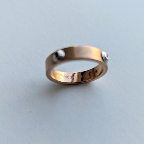 Signed Henri Bendel Stackable Rose Gold with Silver Studs, Swarovski Ring - sz 7 - Picture 9 of 9